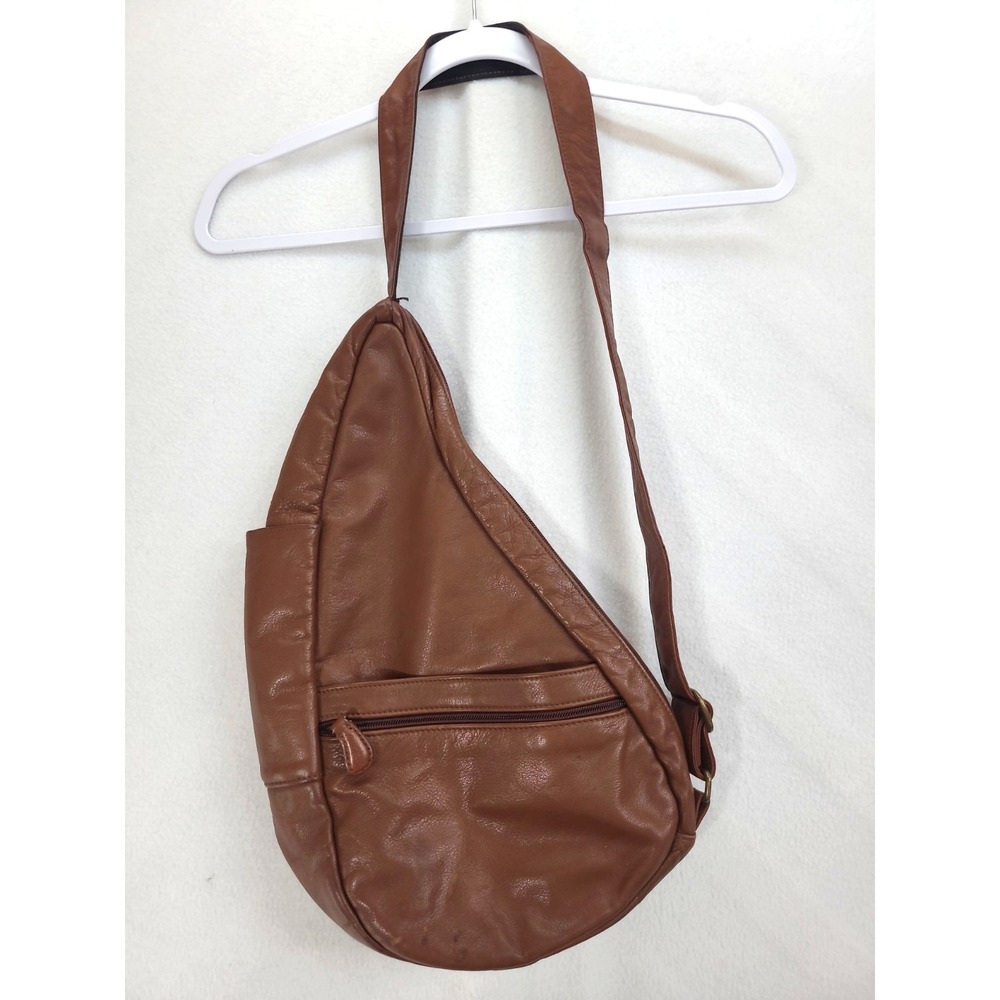 Vintage Ameribag Brown Leather Sling Bag Made in USA Healthy Back Pack Boho